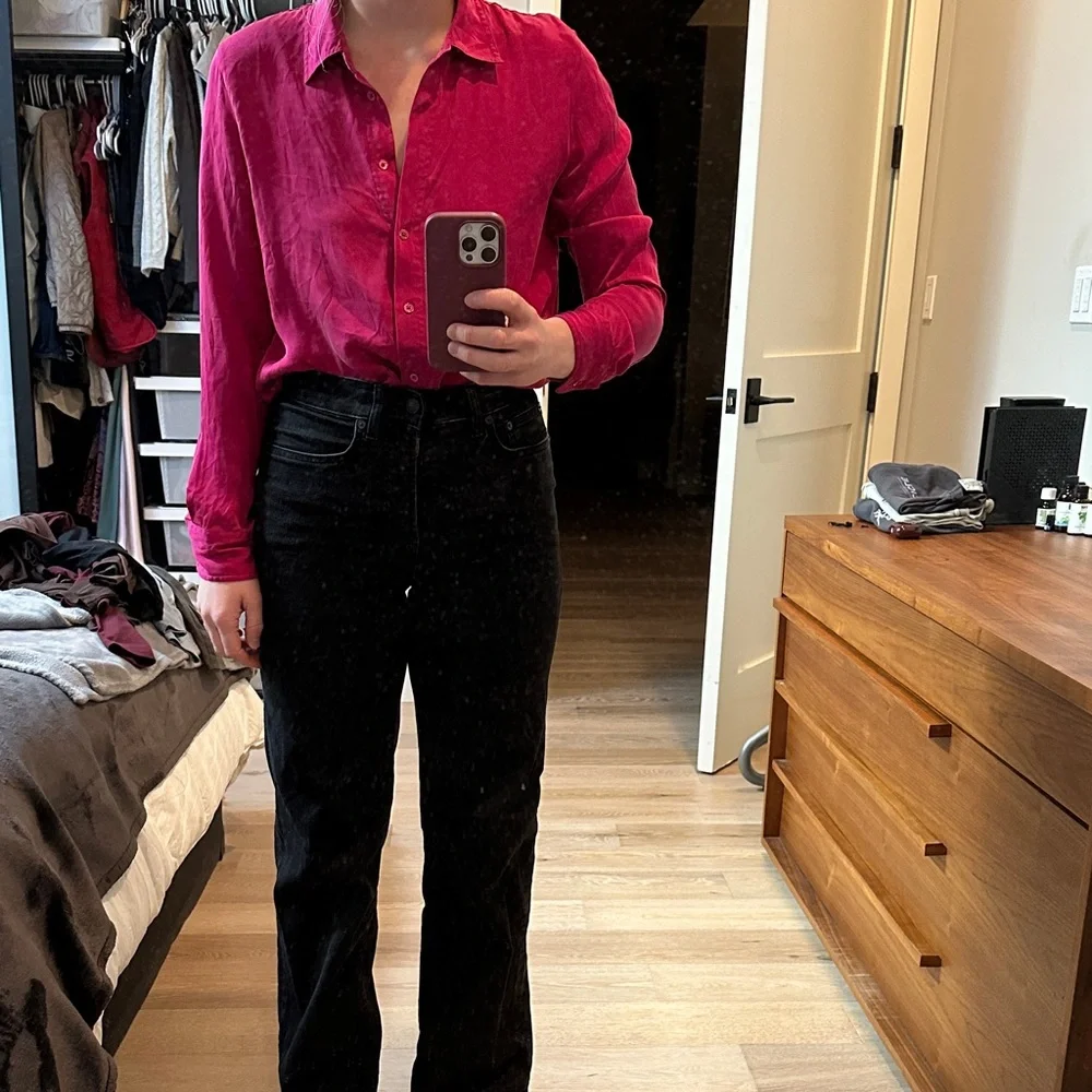 Quince Fuchsia Washable Silk Button-Down Shirt - Picture 1 of 6